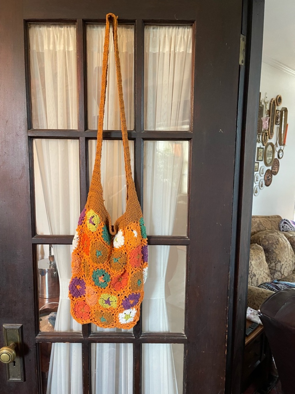 New Urban Outfitters Handmade Orange Crochet Flower Shoulder Bag